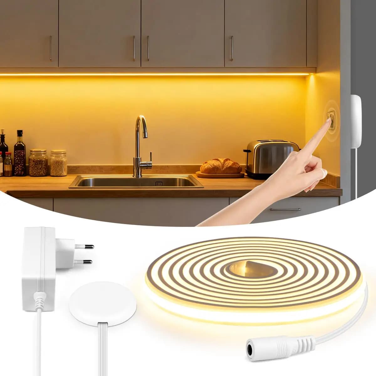 Striscia LED Neon 24V a Luce Uniforme Morbida, Tubo in Silicone Puro Premium con Interruttore Dimmer Touch per Pannelli in Legno