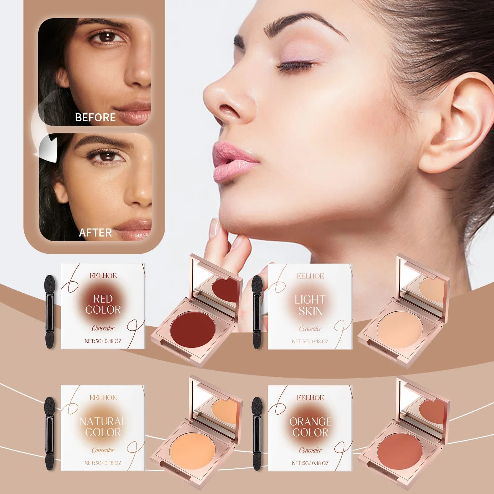 Correttore a copertura totale, lunga durata, impermeabile, leggero, finitura opaca sotto gli occhi, occhiaie, imperfezioni, set di pennelli per trucco