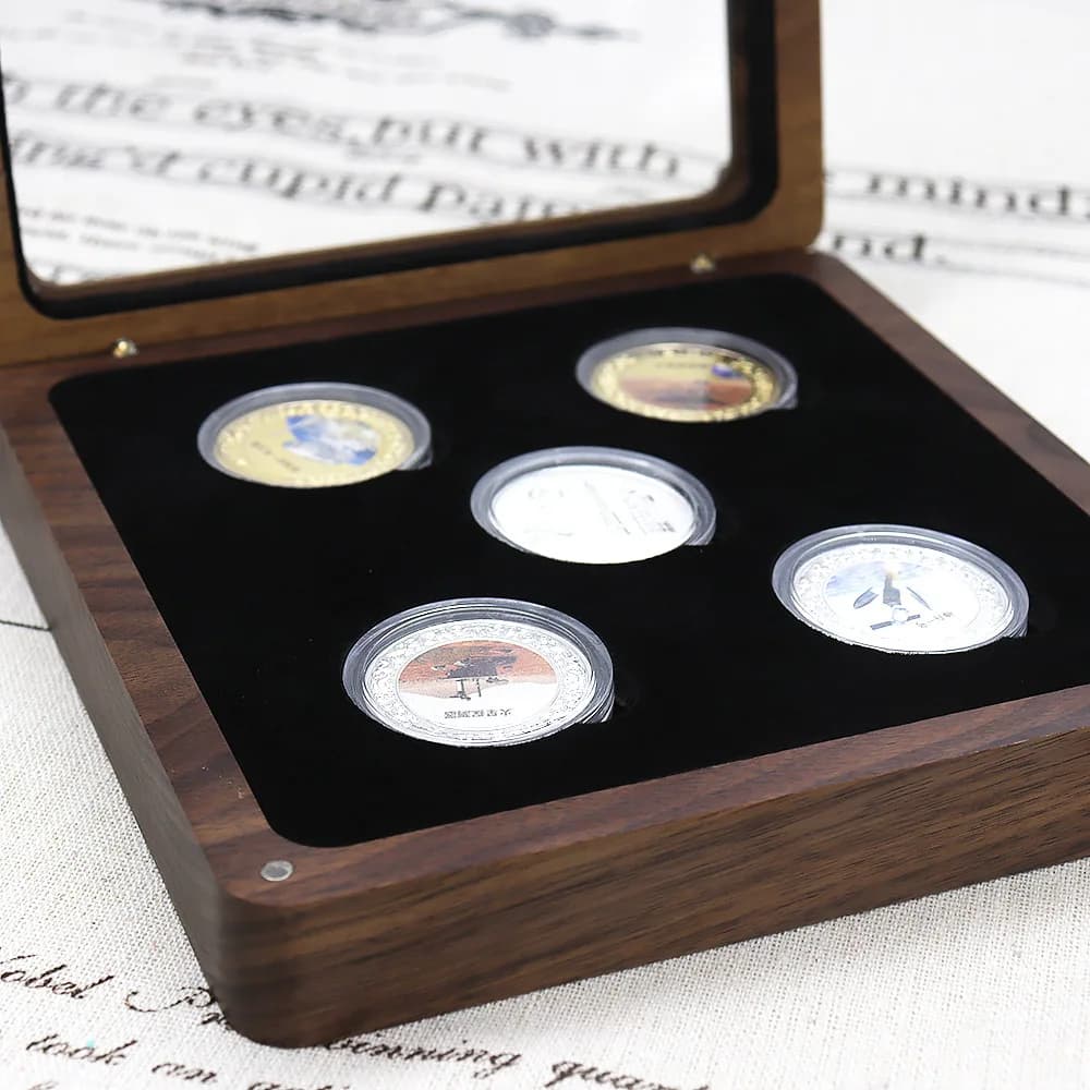 Monete commemorative, stemmi, MEDALIE, scatole da collezione, MEDALIE commemorative, premi, scatole vuote regalo in legno massello