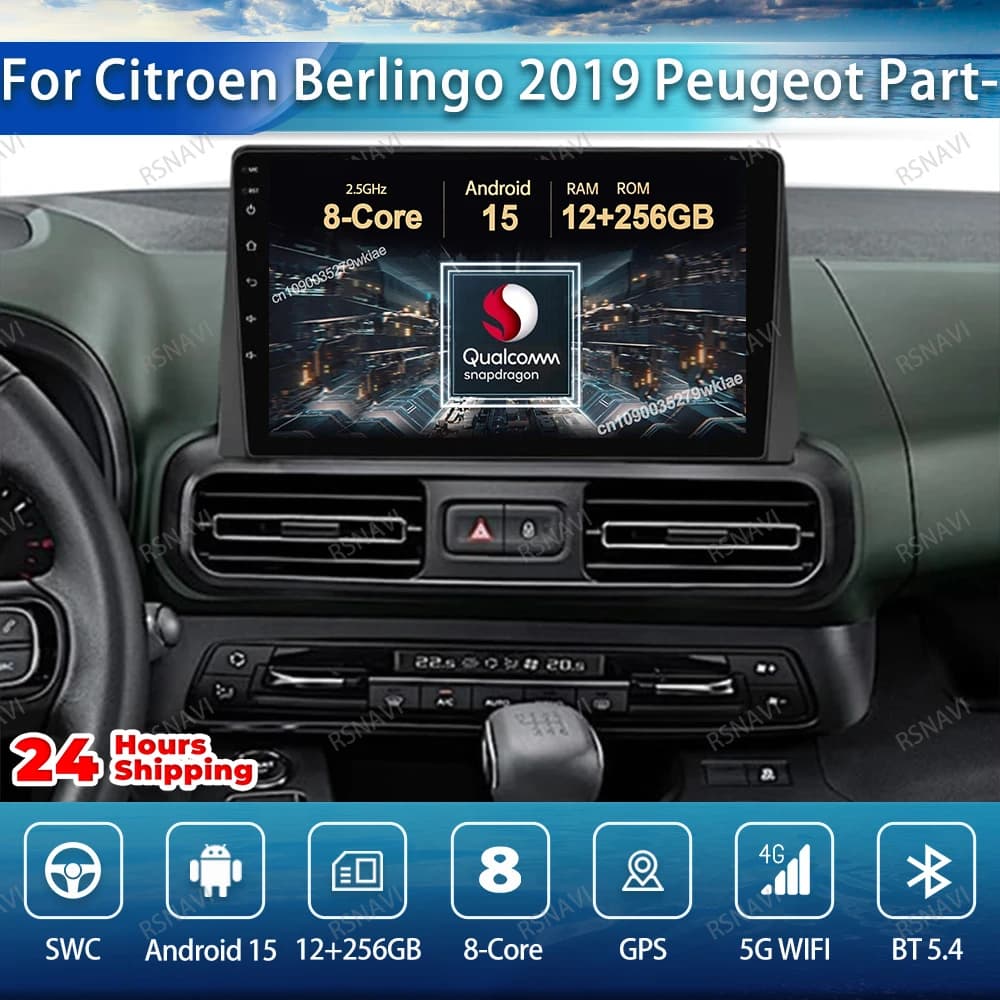 Autoradio Android 15 Per Citroen Berlingo 2019 Peugeot Partner 5G WIFI Qualcomm Navigazione DSP Stereo Multimediale DVD QLED GPS BT