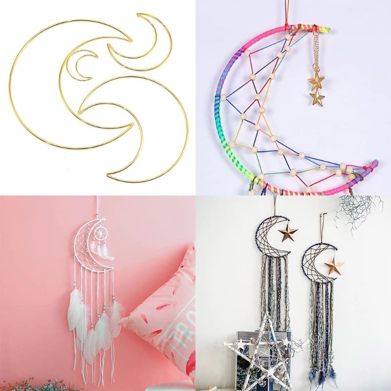 50-200mm Moon Shaped Dream Catcher Frame for Handmade Dreamcatcher Making Wall Decor Metal Macrame Moon Hoop Circle Ring