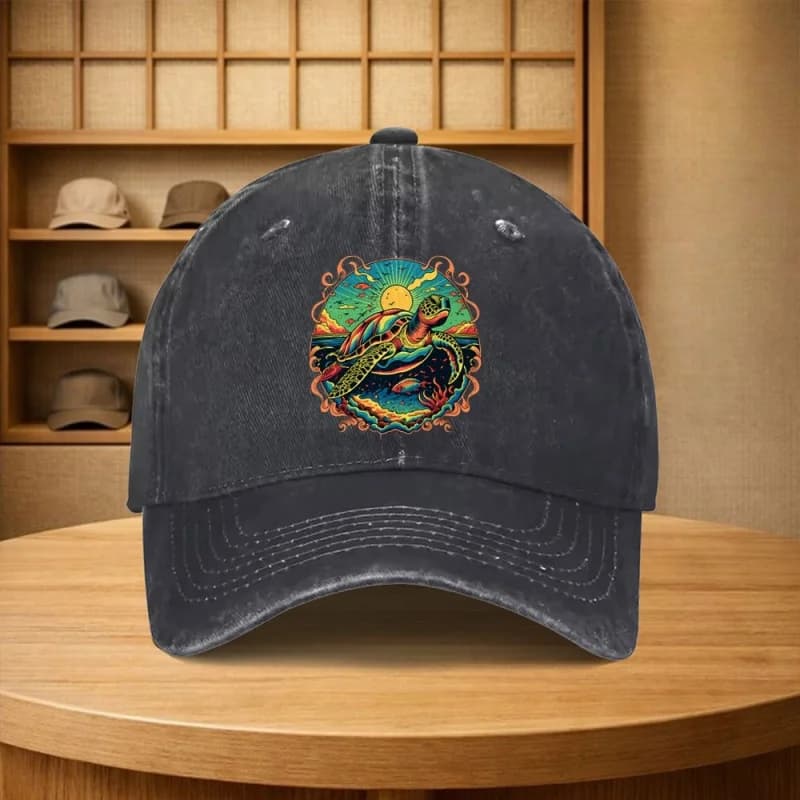 Vintage Painted Turtle Baseball Cap Unisex Adjustable Outdoor Camping Cycling Hat