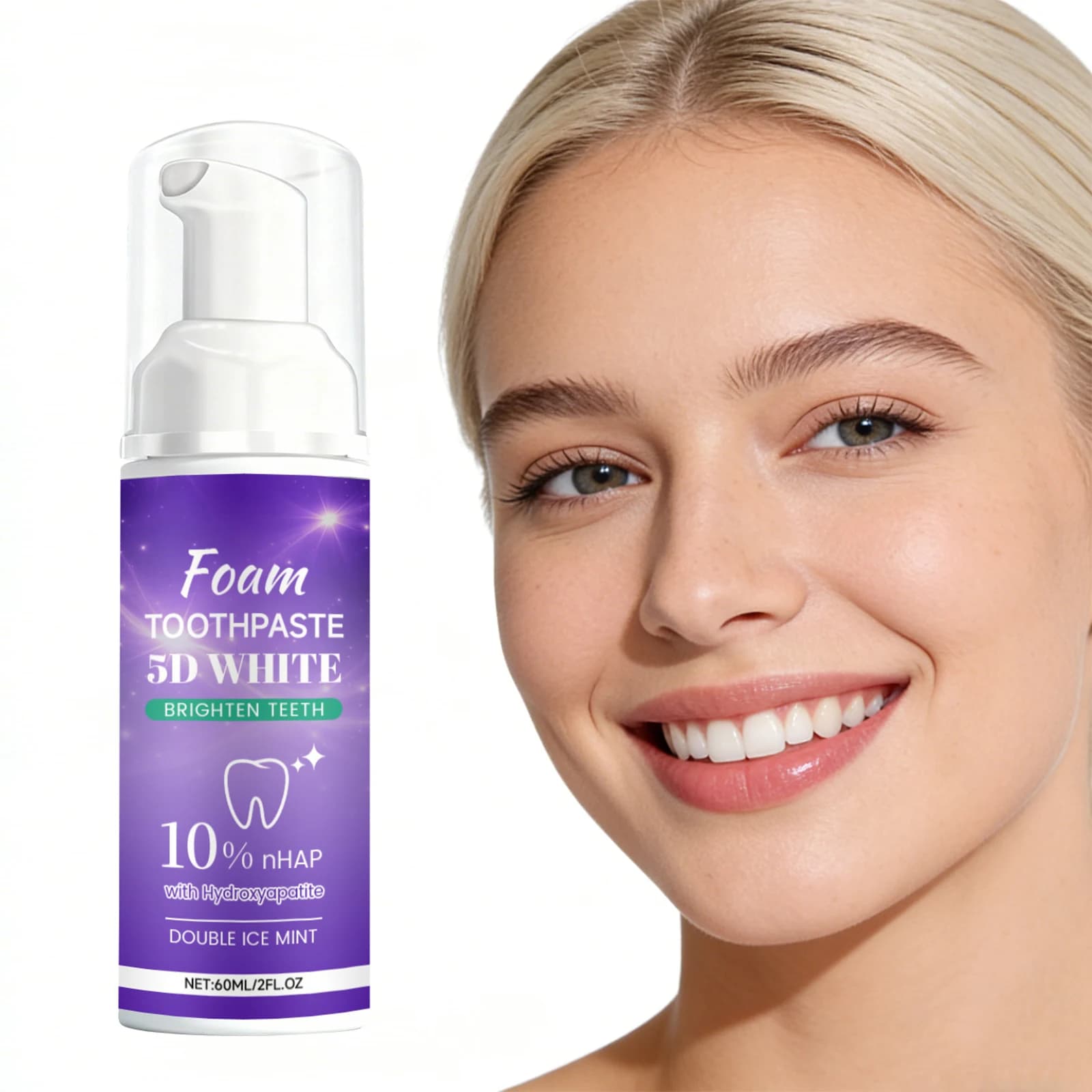 Dentifricio in 60ml 5D Foam for Tooth Whitening, Yellow Removal, Delicate Cleaning, Fresh Food, Foam Dentifricia Illuminante