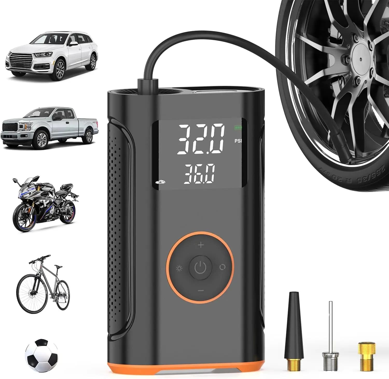Gonfiatore portatile per pneumatici Pompa ad aria da 160 PSI con memoria e manometro - Pompa elettrica per bici e auto, regalo per uomo