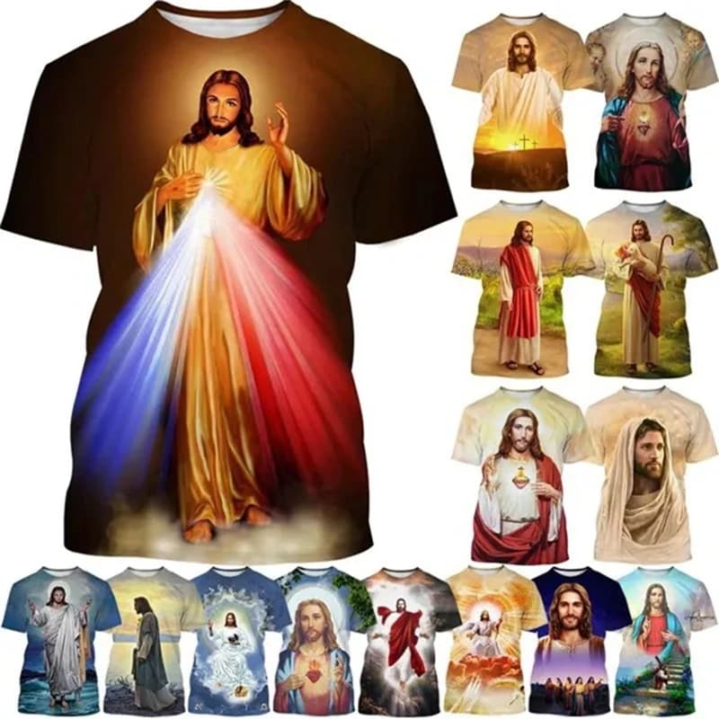 T-shirt 3D Jesus Divine Mercy per uomo e donna, maglietta con grafica cristiana, abbigliamento estivo per sport all'aria aperta, abbigliamento casual alla moda da strada