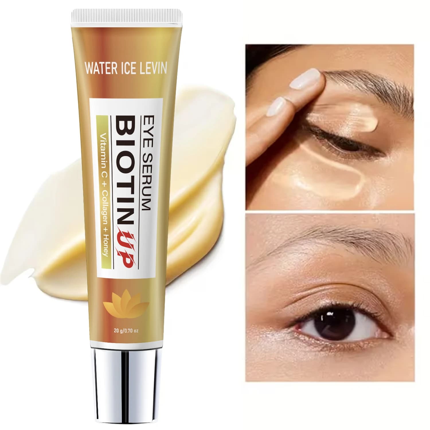 Siero per Occhi alla Biotina con Vitamina C, Collagene e Miele, Idratante, Rinfrescante, Non Oleoso, Delicato per Tutti i Tipi di Pelle 20g