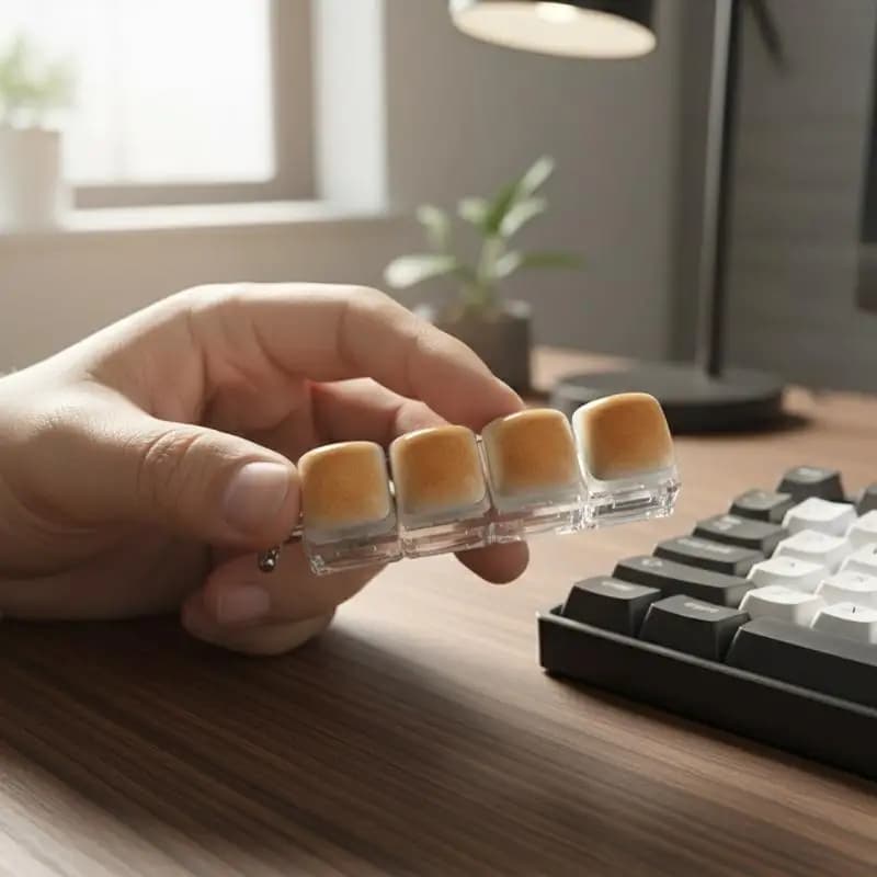 Portachiavi con Tasto Decompressore a Forma di Pane, Clicker Antistress, per Tastiera Meccanica, Anello Portachiavi da Dito