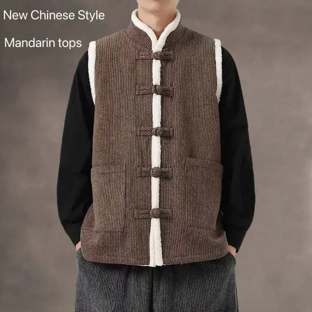 Gilet in Velluto Spesso Nuovo Stile Cinese, Giacca Senza Maniche con Bottoni, Top Vintage Autunno Inverno, Gilet Mandarino, Abiti Tang