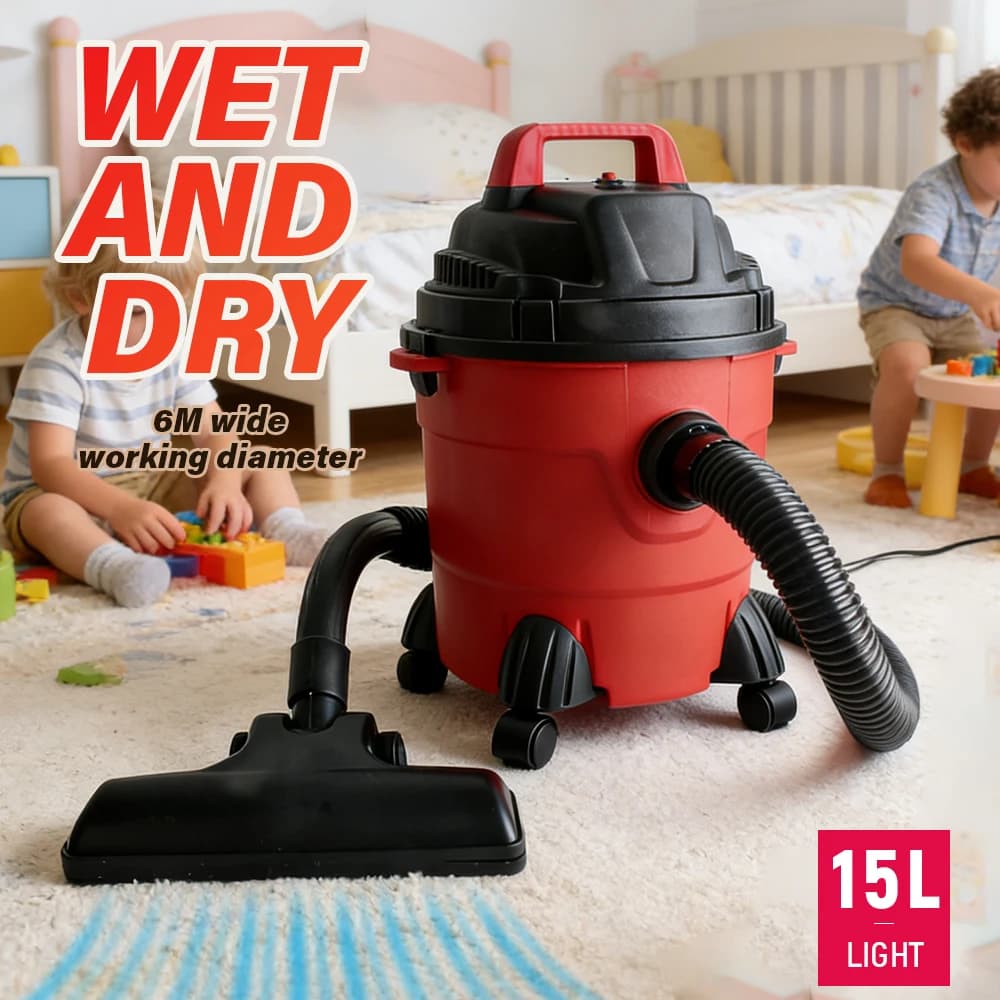 Tungfull 15L Wet and Dry Vacuum Cleaner Powerful Suction Canister Vacuum for Home, Garage & Workshop, 6M Working Diameter