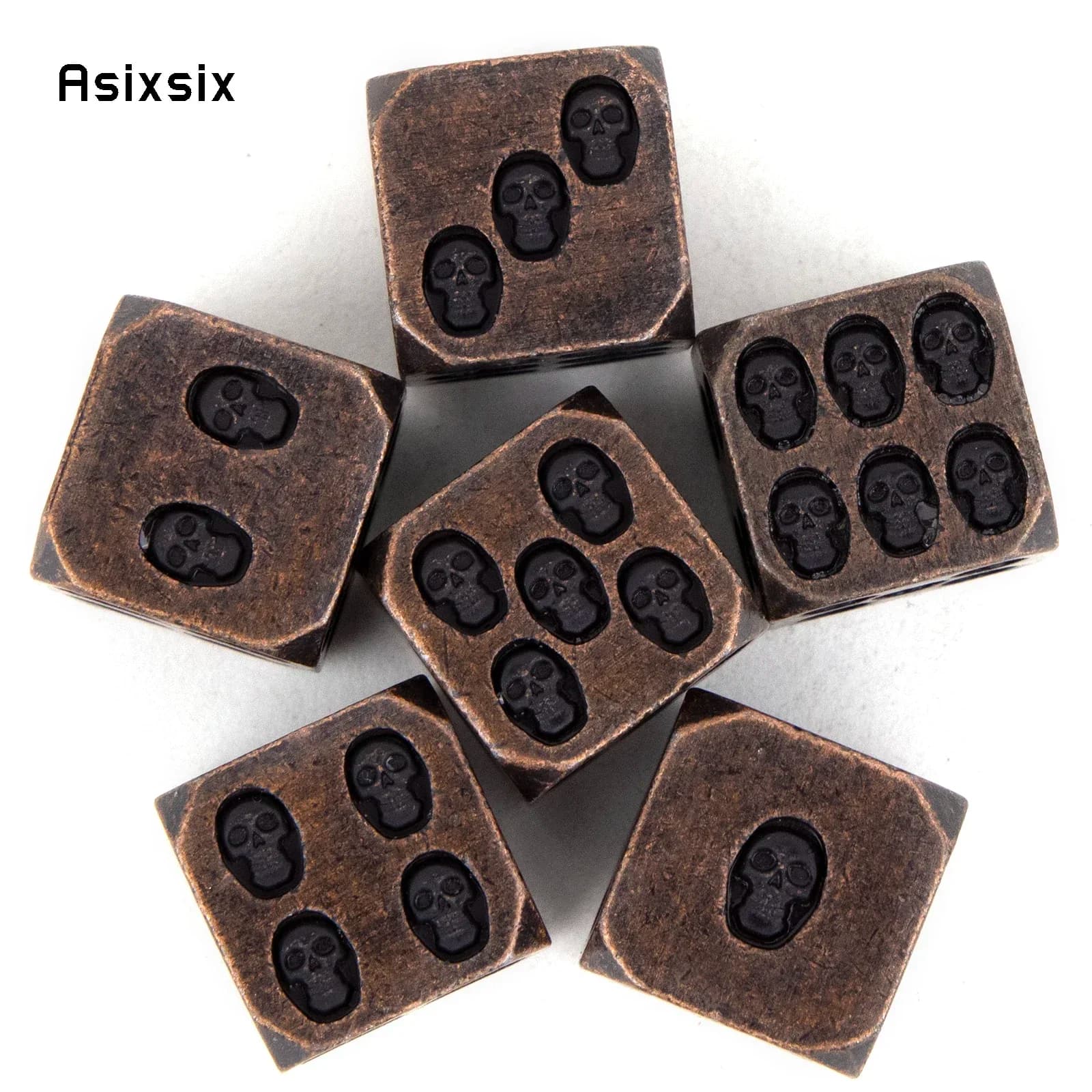 6 pezzi di dadi in metallo con teschio in rame, perfetti per giochi di ruolo, giochi da tavolo e giochi di carte. Dadi per giochi, set di dadi Dnd