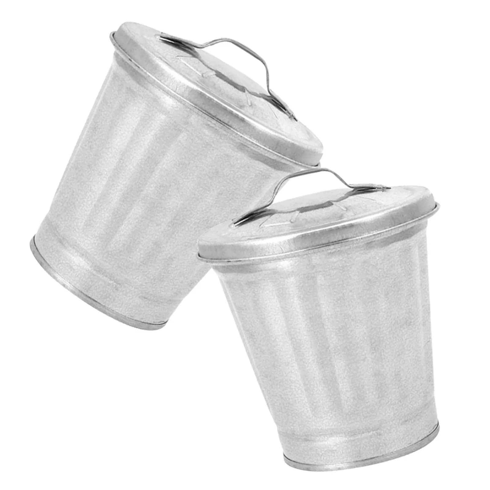 Cestino per rifiuti da 2 pezzi, piccolo secchio zincato con coperchio, contenitore multiuso per rifiuti, vaso da fiori per piante da interno