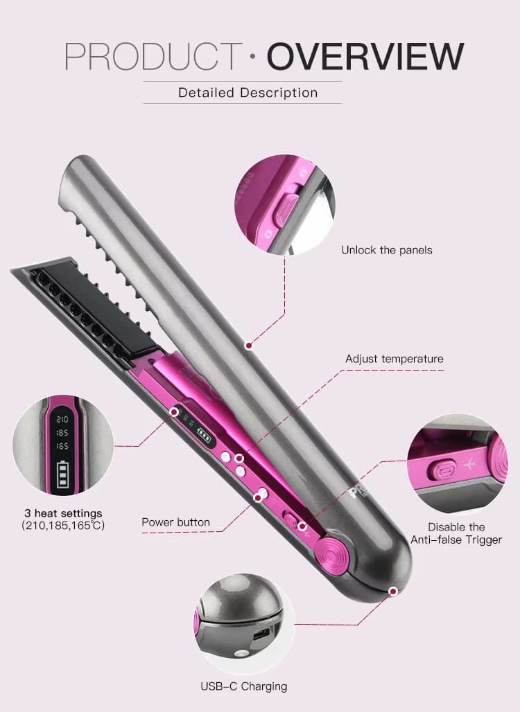 Cordless Hair Straightener Portable Flat Iron Wireless Curling Iron Constant Temperature Ceramic Plate Travel Beauty Tool