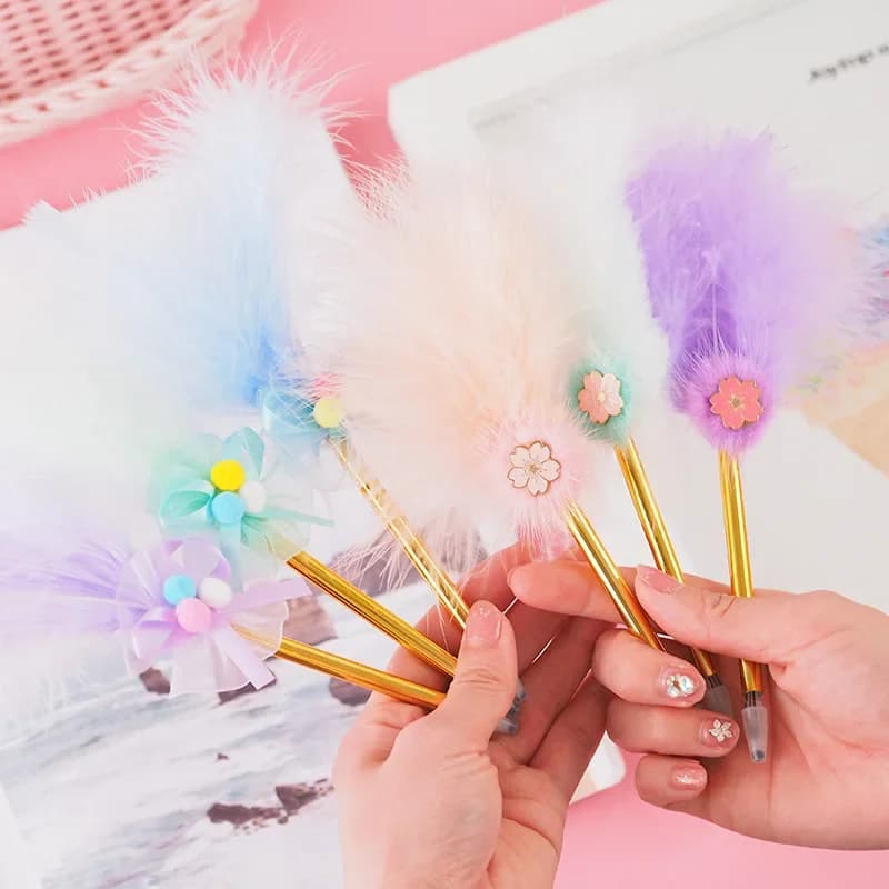 24 pezzi di capelli di struzzo ciliegia ad asciugatura rapida ragazza cuore creativo coreano cancelleria materiale scolastico Kawaii penne gel