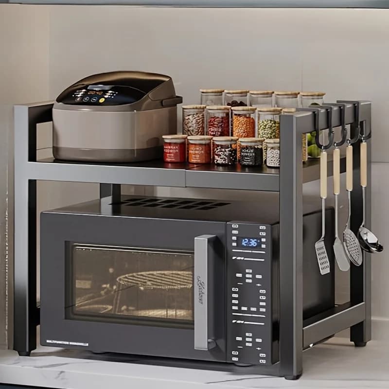 Expandable Kitchen Storage Rack,Functional Kitchen Rack for Tableware Cookware and Appliances, Suitable for Microwaves and Ovens