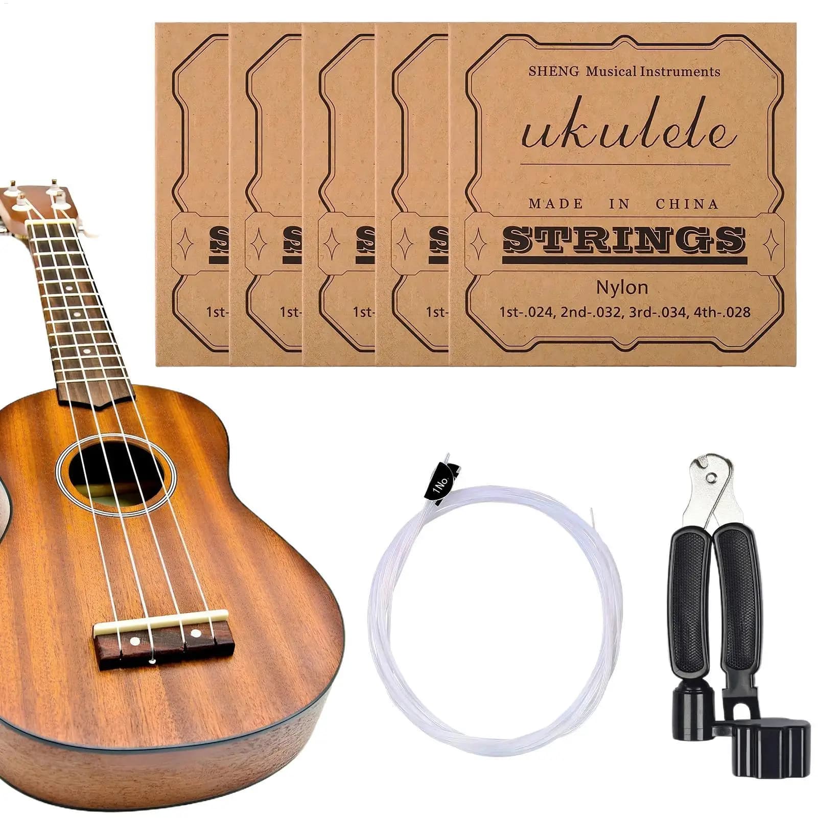 Set di 5 corde universali in nylon per ukulele, corde a lunga durata per ukulele a collo lungo e baritono, accessori per chitarristi per esercitarsi e per le vacanze