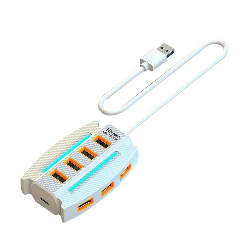 Hub USB A86P-1.2 M a 10 porte USB 2.0, splitter con lettore di schede, espansore USB per laptop, PC, tastiera, mouse, disco rigido, chiavetta USB