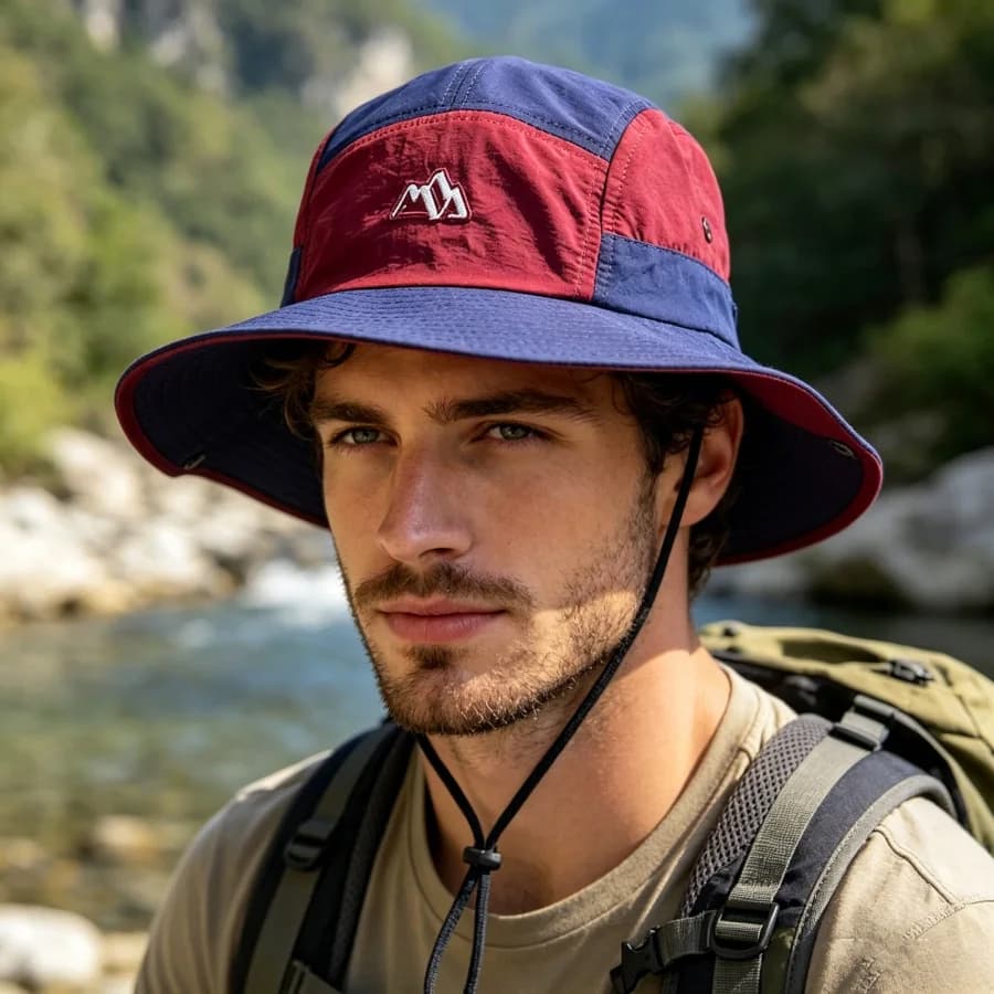 Cappello a secchiello ad asciugatura rapida con colori a contrasto, cappello da sole a tesa larga impermeabile e con protezione solare, cappello essenziale per la protezione solare per uomo e donna, ideale per escursioni all'aperto, pesca, viaggi, campeggio e alpinismo