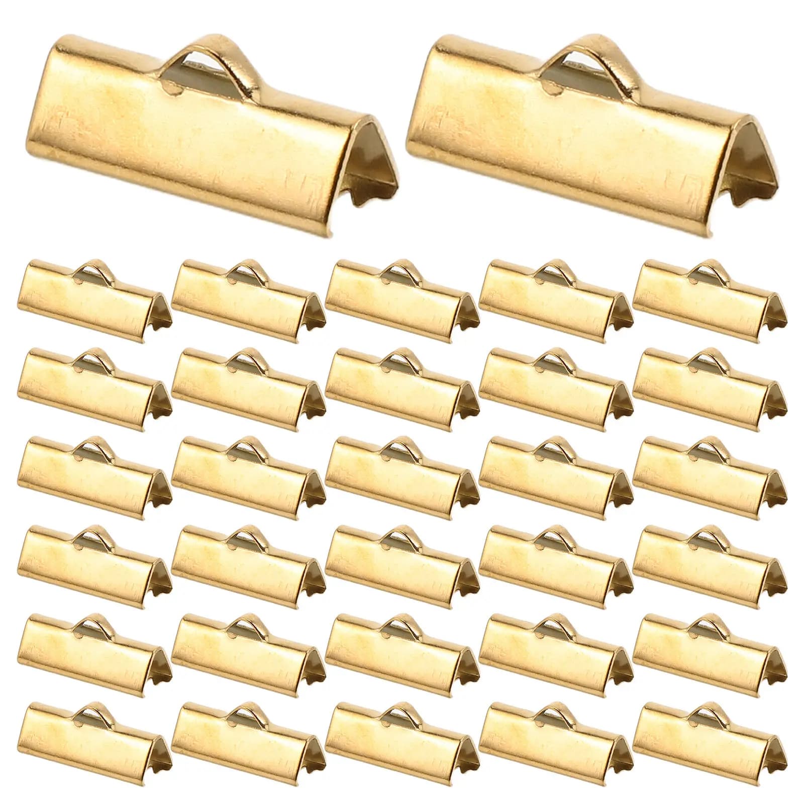 50Pcs Stainless Steel Ribbon End Clamps 8x16mm Crimp End Caps Fold Over Pinch Clamp Fasteners for Cord Necklace Bracelet