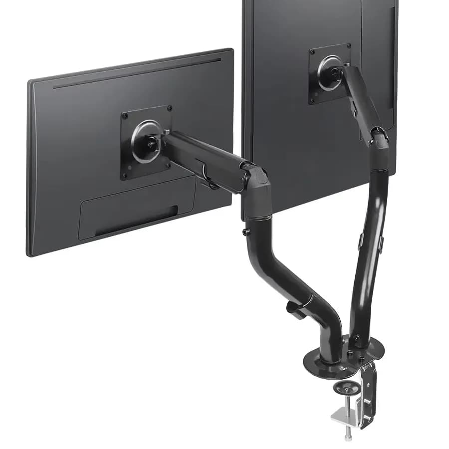 Double-screen monitor support Double-arm computer table support with curved circular tube that can rotate 360 degrees suitable for two screens