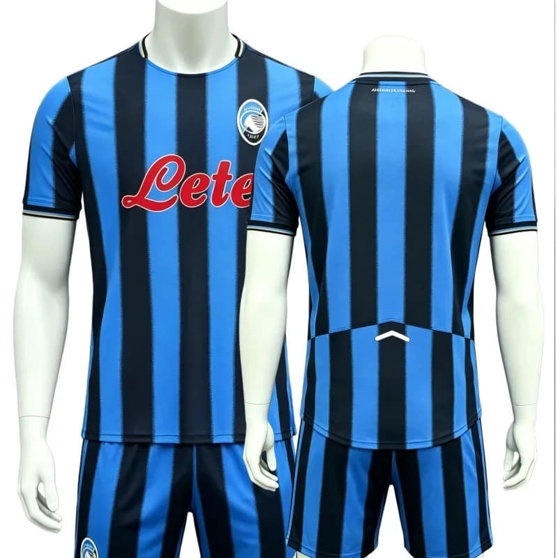 Completo da Calcio Italia: Maglia e Pantaloncini da Allenamento Atalanta, Kit Blu Nero a Righe Traspirante, Versione Tifosi