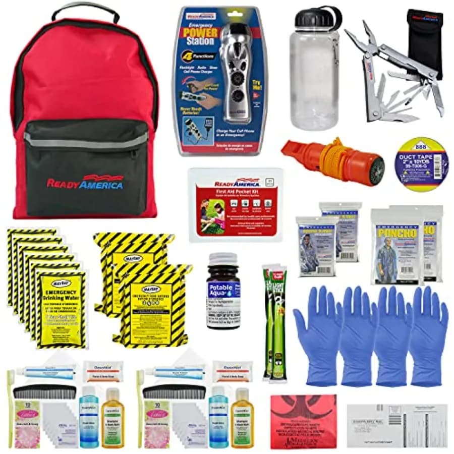 Kit di Emergenza Deluxe 72 Ore, Zaino per 2 Persone 3 Giorni, Kit di Pronto Soccorso, Coperta di Sopravvivenza, Stazione di Alimentazione, Cibo d'Emergenza, Portatile