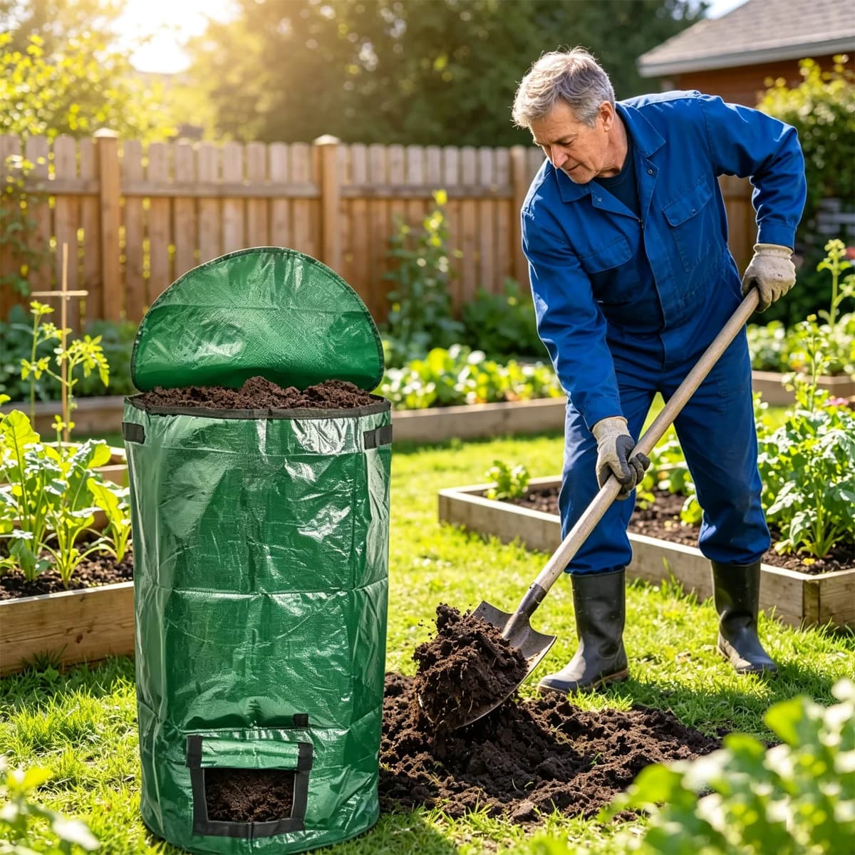 Reusable Outdoor Compost Bin Gardening Food Waste Collection Bag With Zipper Garden Accessories Tools Planting Supplies Home