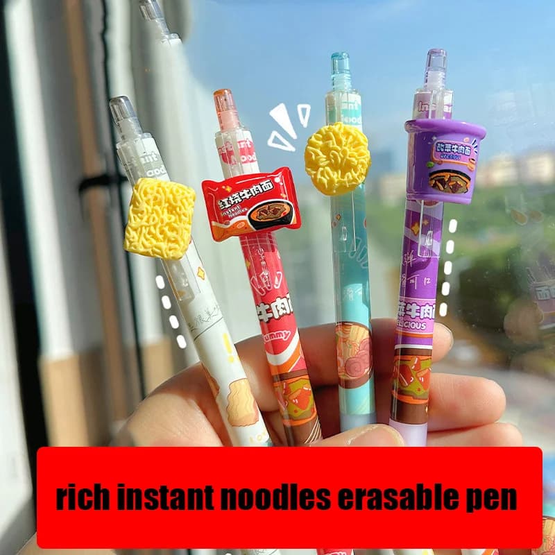 Set da 4 pezzi di graziose penne gel cancellabili con inchiostro nero e blu da 0,5 mm, perfette per l'uso scolastico e in ufficio.
