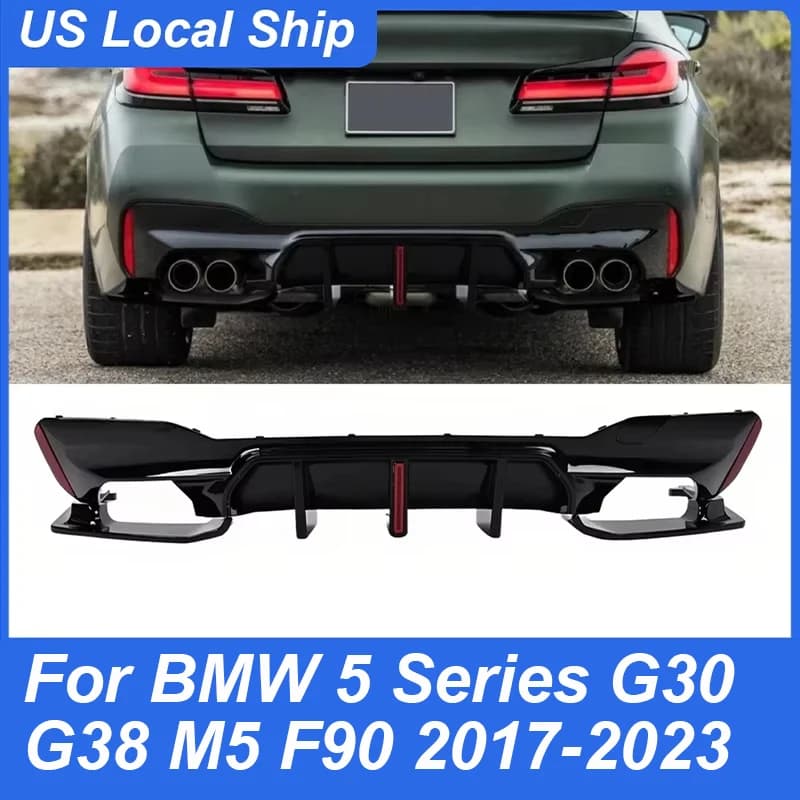 Diffusore posteriore stile M5 per BMW Serie 5 M5 F90 G30 G38 2017-2023 M Sport Paraurti posteriore Diffusore Splitter Spoiler con luce a LED
