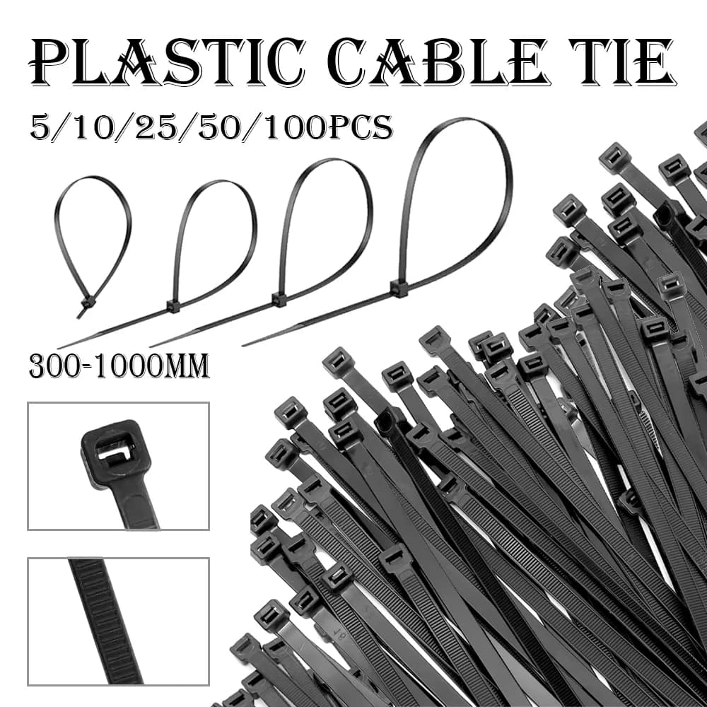 Set di fascette per cavi in nylon autobloccanti da 5-100 pezzi Fascette con cerniera in plastica Lunghezza 300-1000 mm Avvolgicavo Rilegatura fissa di alta qualità