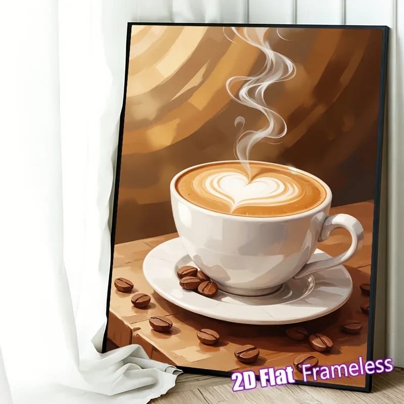 [Professional Art Use] 1pc 2D Flat Heart Latte Coffee Adult Digital Painting Set, Wall Art, Acrylic Paint Set, Suitable for Home