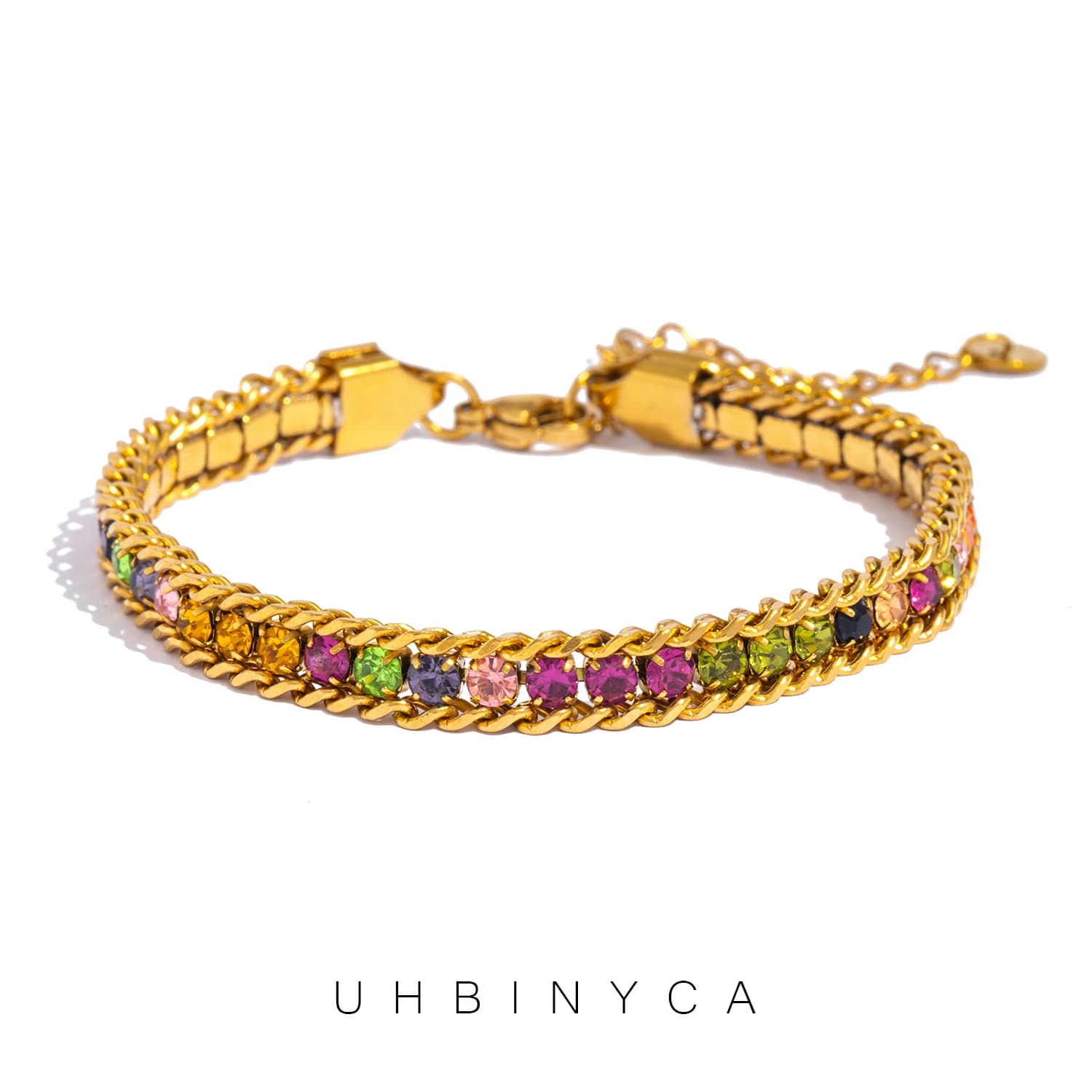 Triple Row Sparkling Bracelet - CZ Center Row, 18K Gold Plated Hypoallergenic Stainless Steel, Luxury Elegant Jewelry for Women