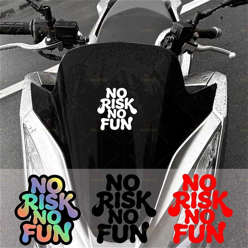 Adesivo in Vinile Impermeabile Autoadesivo 'No Risk No Fun' per Auto, Moto, Bici, Casco, Laptop, Decorazione