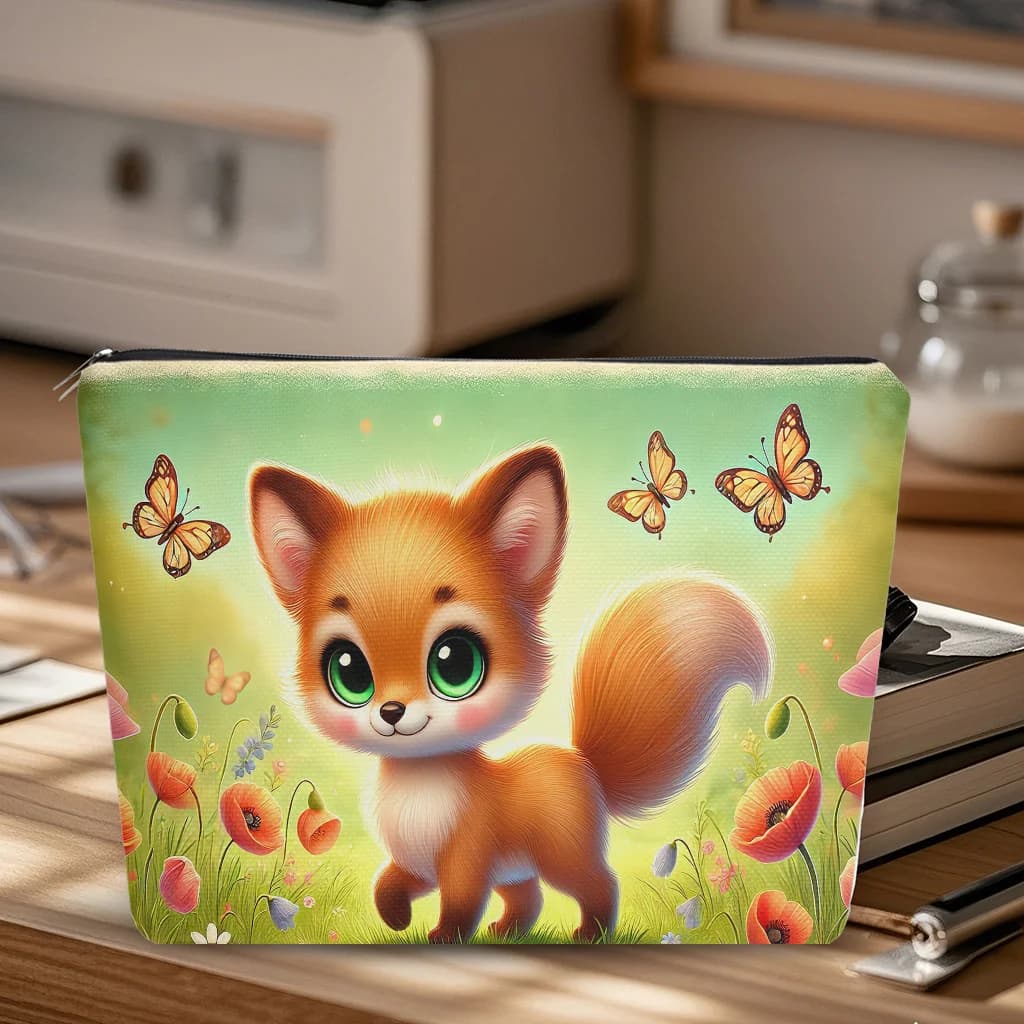A Little Fox Makeup Bag - Women's Zipper Multifunctional Case, Jewelry Bag, Perfect Travel Hinge Small Bag