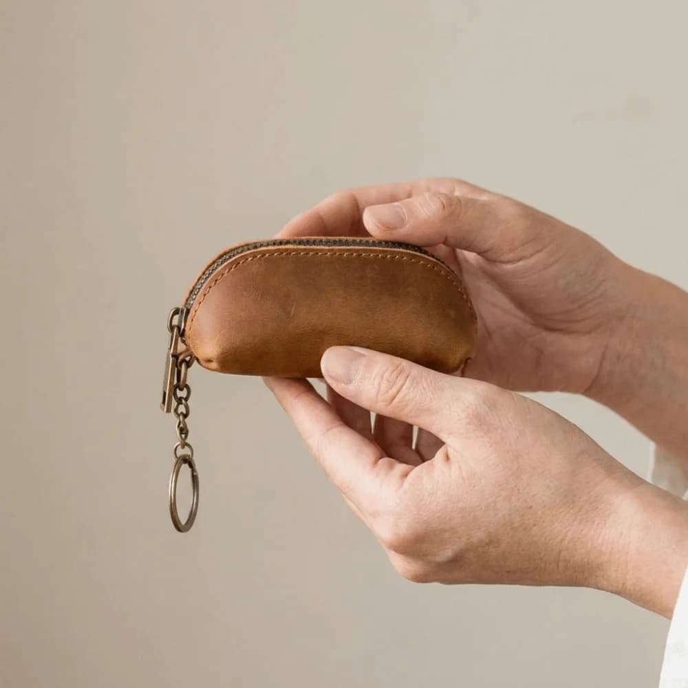 Portamonete Sottile in Pelle Anti-smarrimento, Mini Portachiavi da Uomo a Tinta Unita, Classico Portachiavi Auto con Cerniera, Ideale come Regalo