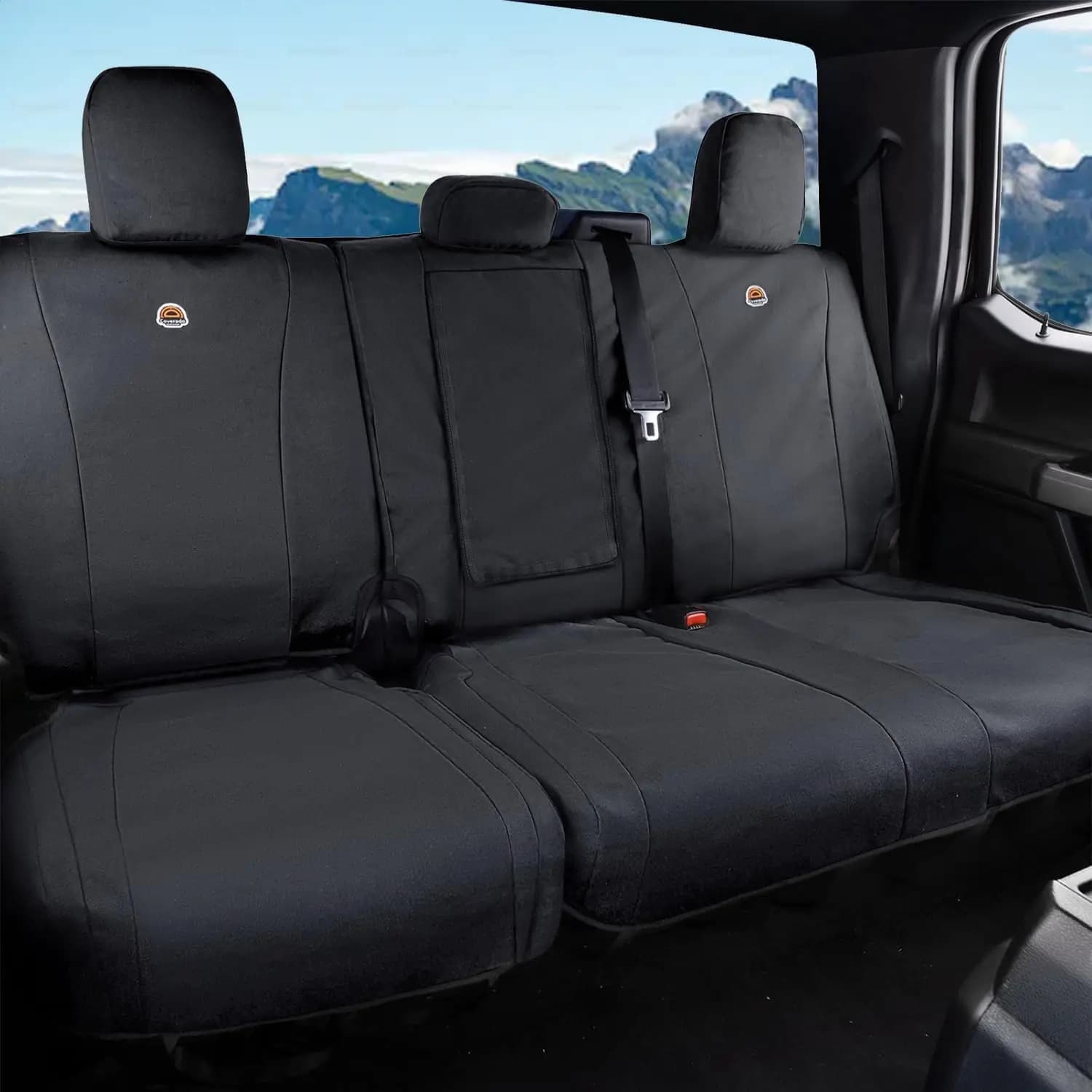 Back cushions in waterproof canvas for children and dogs, compatible with trucks Ford F150 F250 F350 F450 (Black, 2 pieces)