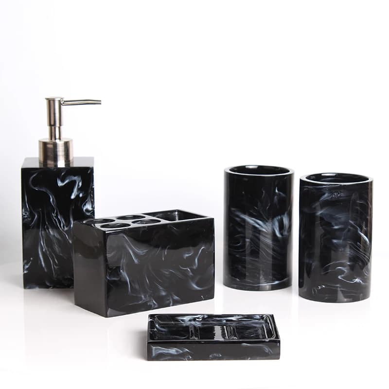 Set di accessori da bagno da 5 pezzi in resina bianca con texture in marmo, kit di decorazioni per matrimoni, portaspazzolino, tazze, regalo per la casa