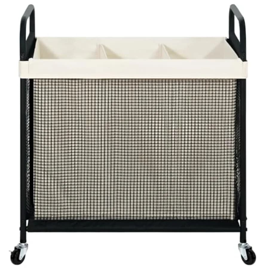 Laundry Hamper 3 Section 120L Rolling Laundry Sorter Cart with Removable and Washable Liner Bag Clothes Hamper with Wheels and