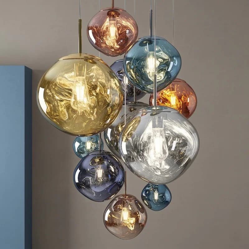 Nordic LED Pendant Light Irregular Lava Glass Lamp Modern Hanging Light for Kitchen Island Bedroom Living Room Home Deco