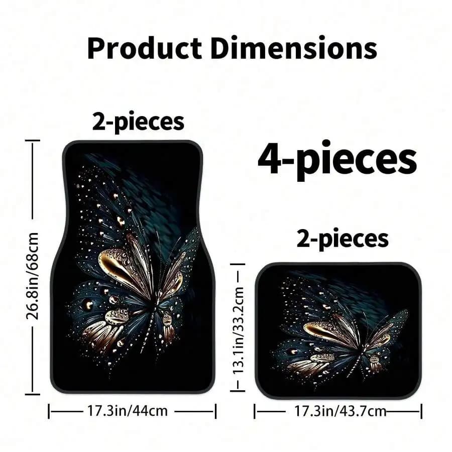 2D, 4-Piece Set Of Butterfly Pattern And Fashionable Car Floor Mats, Suitable For All Seasons, Stylish And Durable, Easy To