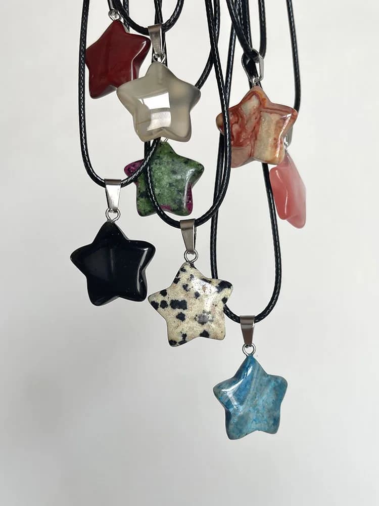 Collana con ciondolo stella opale di quarzo rosa di cristallo esagonale di pietra naturale di tendenza per le donne regalo di gioielli con pendolo di proiettile di lapislazzuli di Fluorite