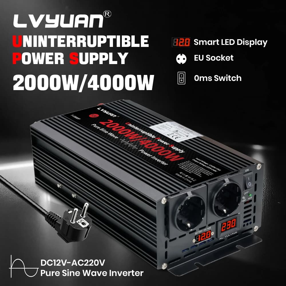 UPS Inverter 2000W/4000W Pure Sine Wave Inverter DC12V 24V to AC110V 220V Uninterruptible Power Supply 15A/8A Charging Current