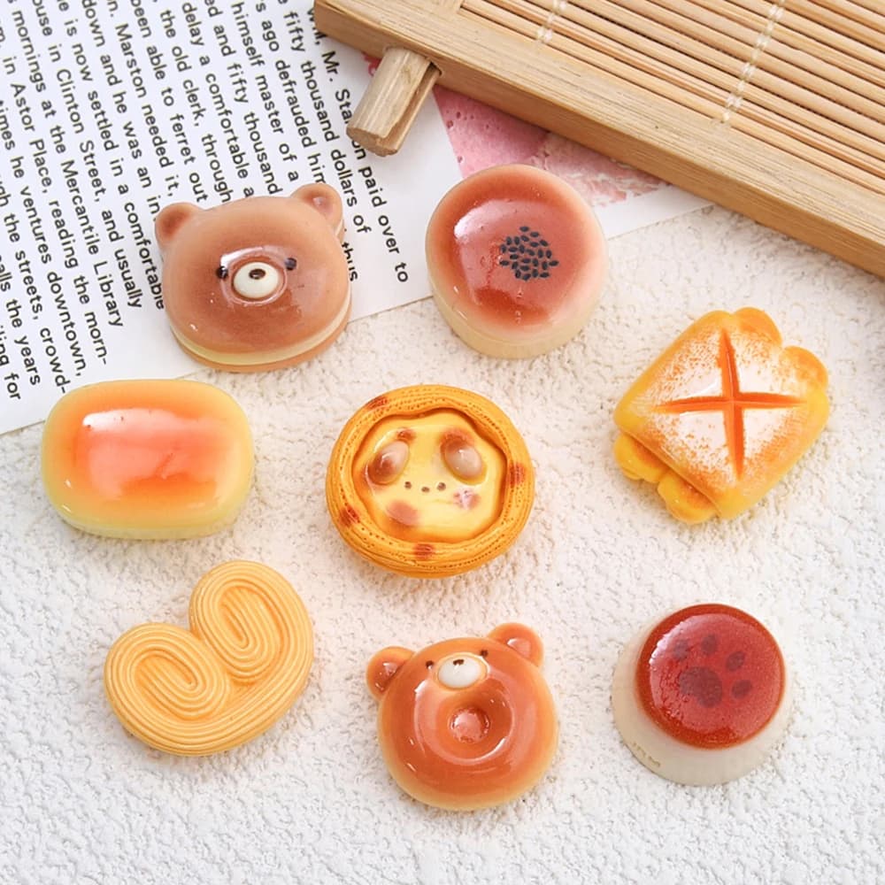 10PCS Shiny Cartoon Bear Bread Series resin Flatback cabochon for hairpin Scrapbooking jewelry DIY accessories for craft decoration