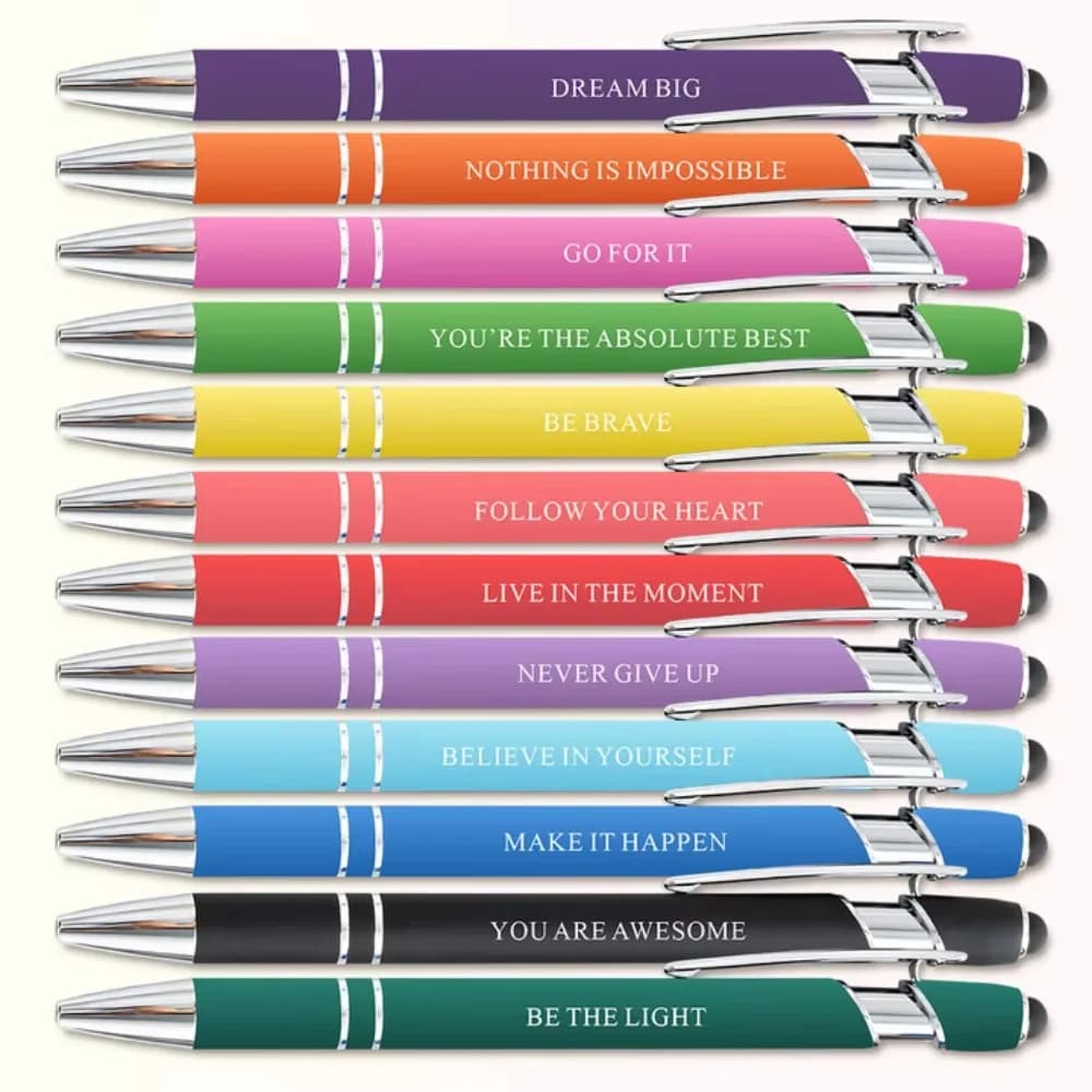 Set di 6/12 Penne a Sfera con Citazioni Motivazionali in Colori Vivaci, Regalo per la Salute Mentale, Parole Positive, Cancelleria per Ufficio e Scuola