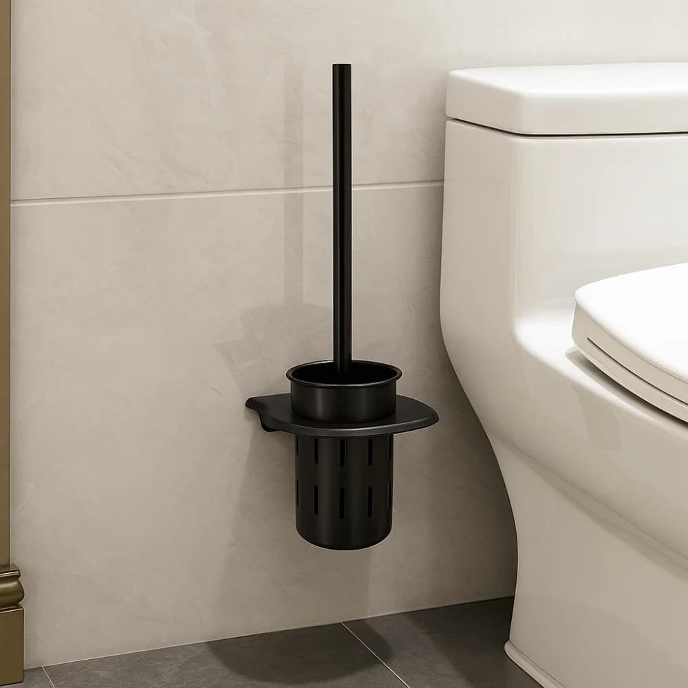 Set di spazzole per WC da parete, porta spazzola per WC antiruggine e traspirante, spazzola per la pulizia del WC con manico lungo non perforato