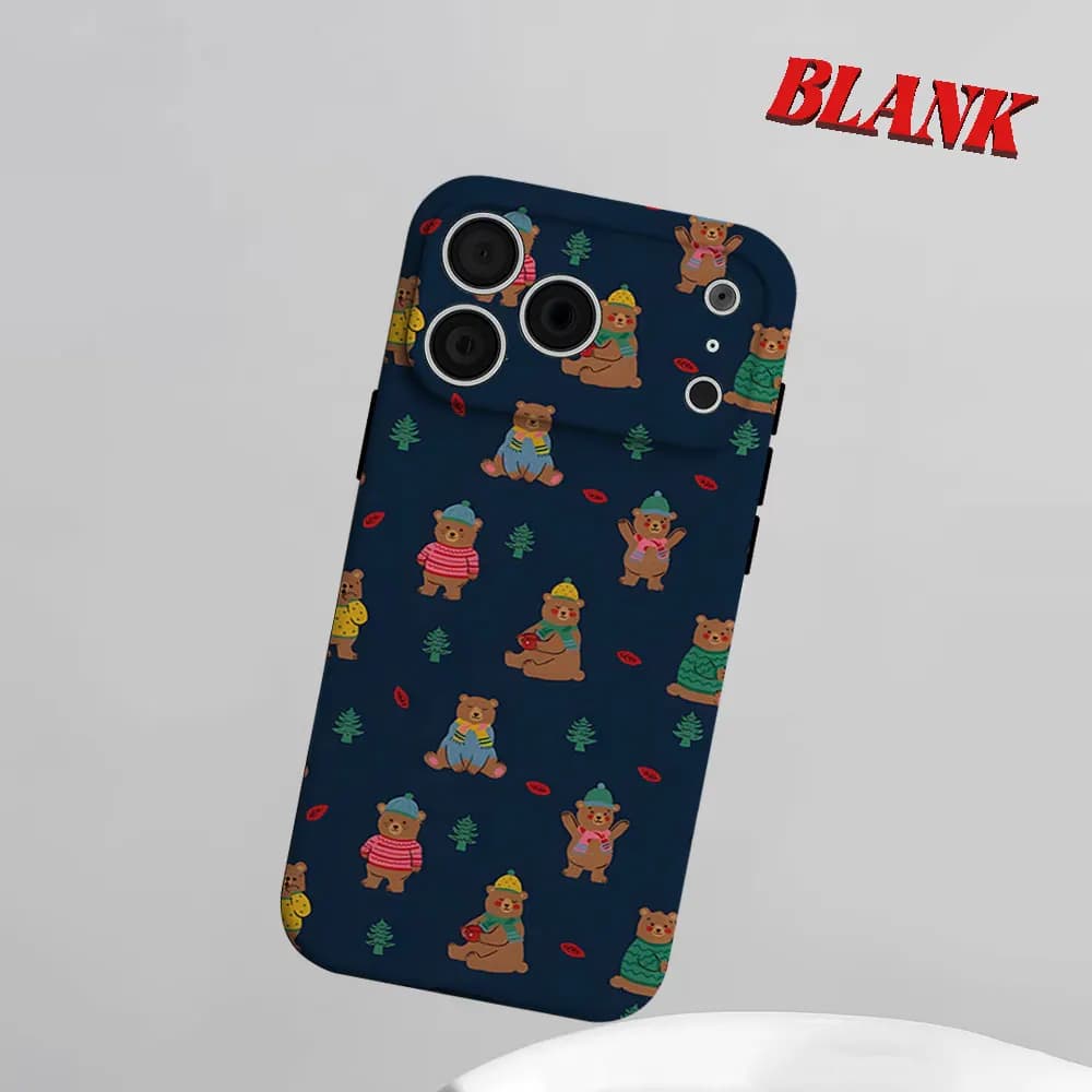 Winter Bears 2-in-1 Phone Case For iPhone 17 16 15 14 13 Pro Max Air 16e INS Flower Hard PC Bumper Cover Coque