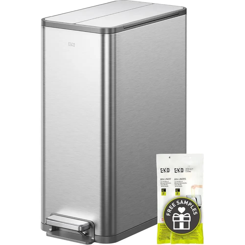 Pattumiera X-Wing Slim Step da 50L / 13,2 Galloni, in Acciaio Inossidabile, per Cucina, con Coperchio a Doppia Apertura, Chiusura Ammortizzata, Contenitore Interno Rimovibile