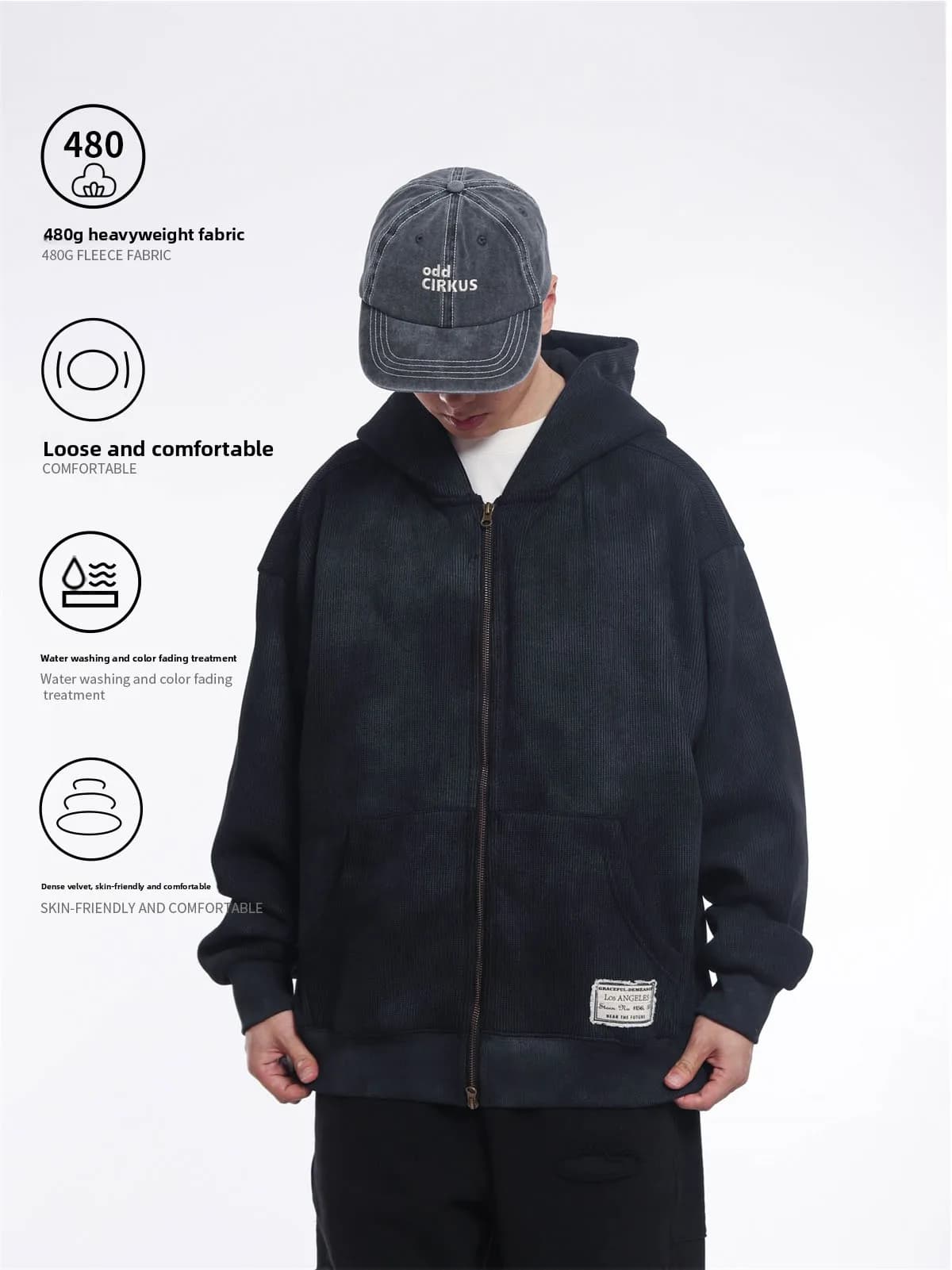 Retro Japanese Style Heavyweight 480g Double Zipper Hoodie Men's Neutral Streetwear Trendy Brand High Street Worn-In Jacket