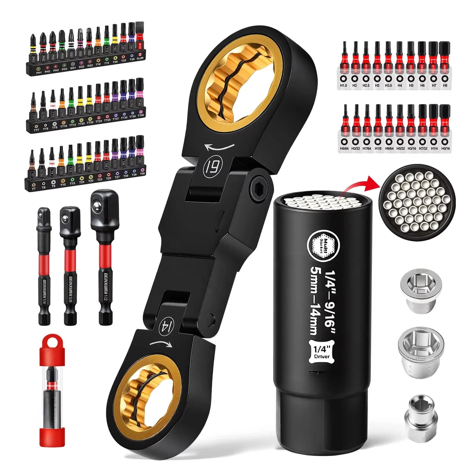 68-piece universal metric ratchet key set with OEM swivel screwdriver set for automotive repair tools for home use