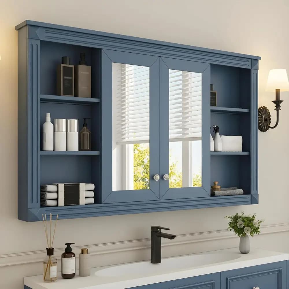 Armadietto a Specchio da Parete 48x28 Pollici per Bagno, Sopra il WC