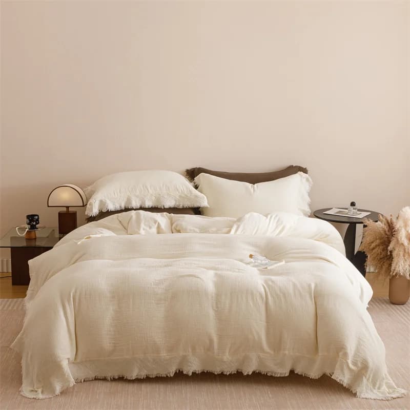 4 pcs set of pure cotton double layer bedding with soft natural soft, delicate yarn on the skin duvet cover sheet/sheet with pillow corners